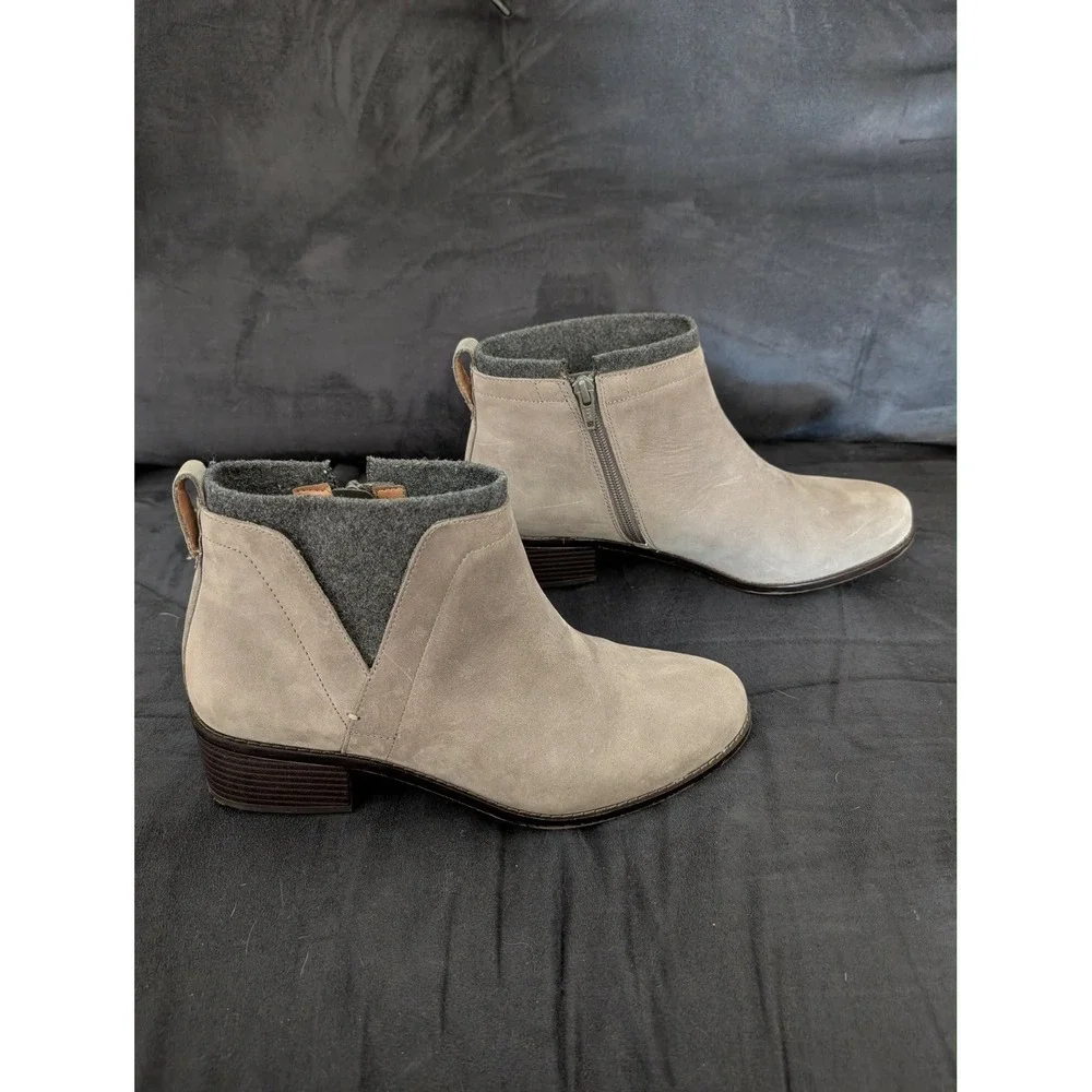 Vionic Women's 9 Joslyn Boot Ankle Booties Charcoal‎ Leather Zip Up Wool Trim